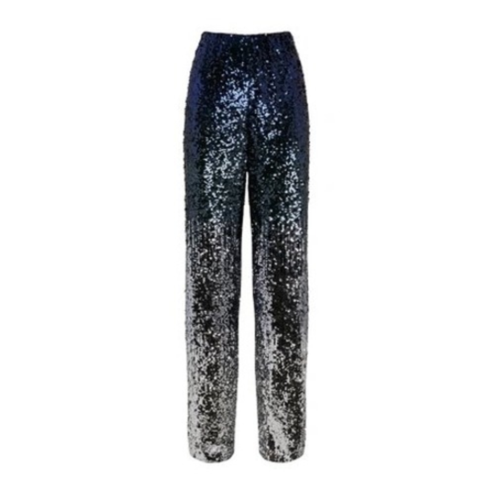Alice + Olivia Elba Sequin Ombre Pants Blue Silver High Rise Trousers Sz M - Picture 4 of 13